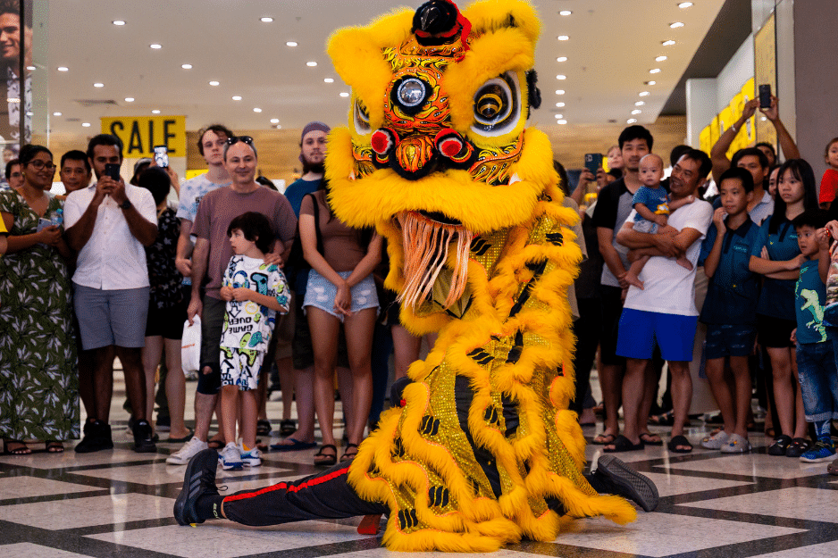 A Lunar Lion Dancing at the chinese new year lunar lion blessing parade at casuairna square